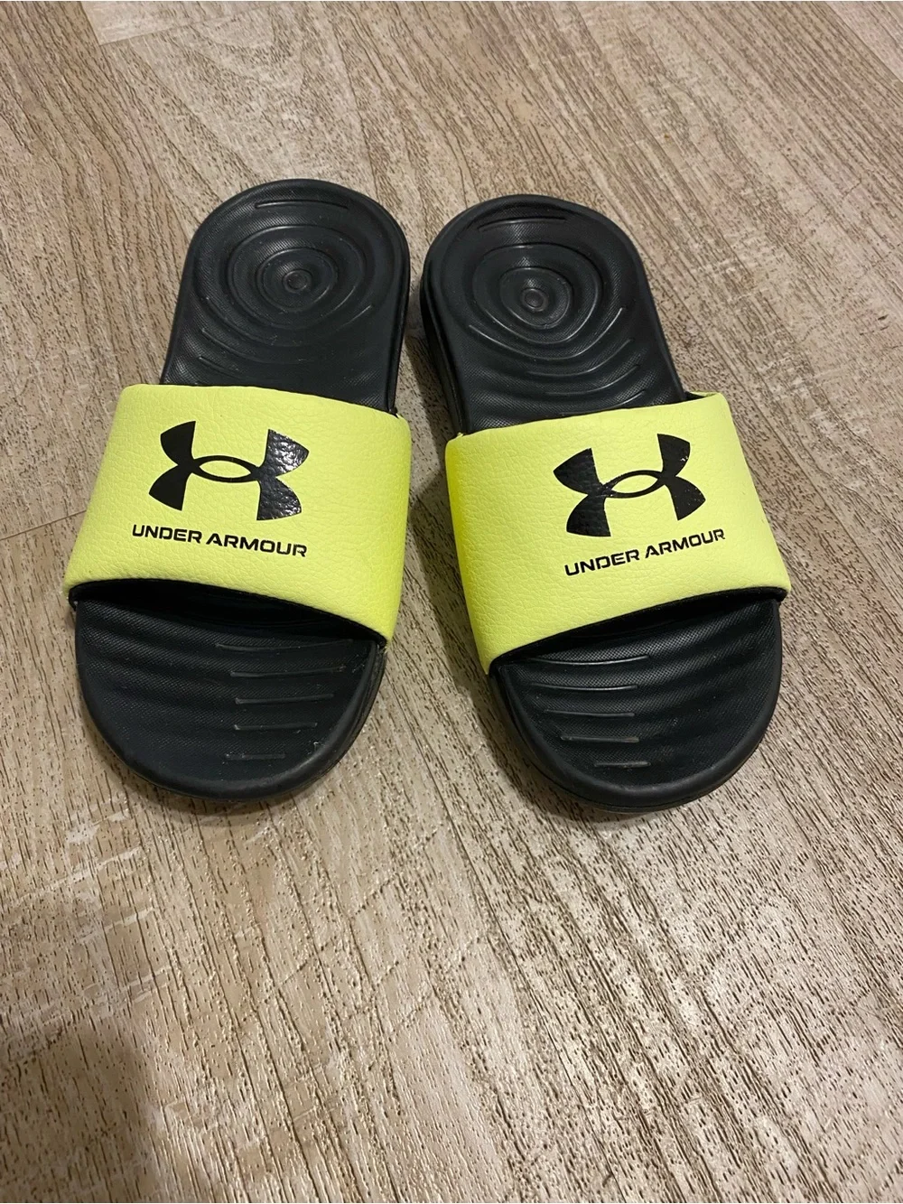 Under Armour Kids Neon Yellow and Black Slide Sandals